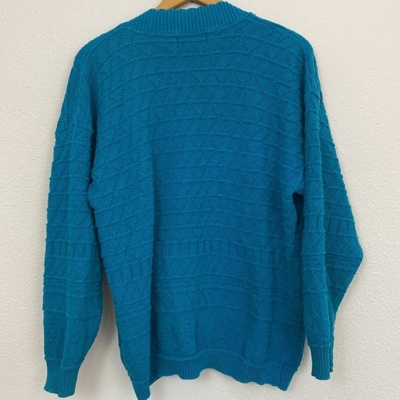 Vintage Colter Bay Textured Cotton Knit Cardigan in Turquoise size M - Picture 2 of 4